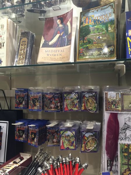 Generic English Heritage branded medieval souvenirs in one of the Tintagel Castle shops.