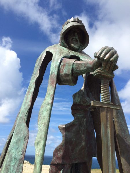 Bronze statue of King Arthur or other figure.